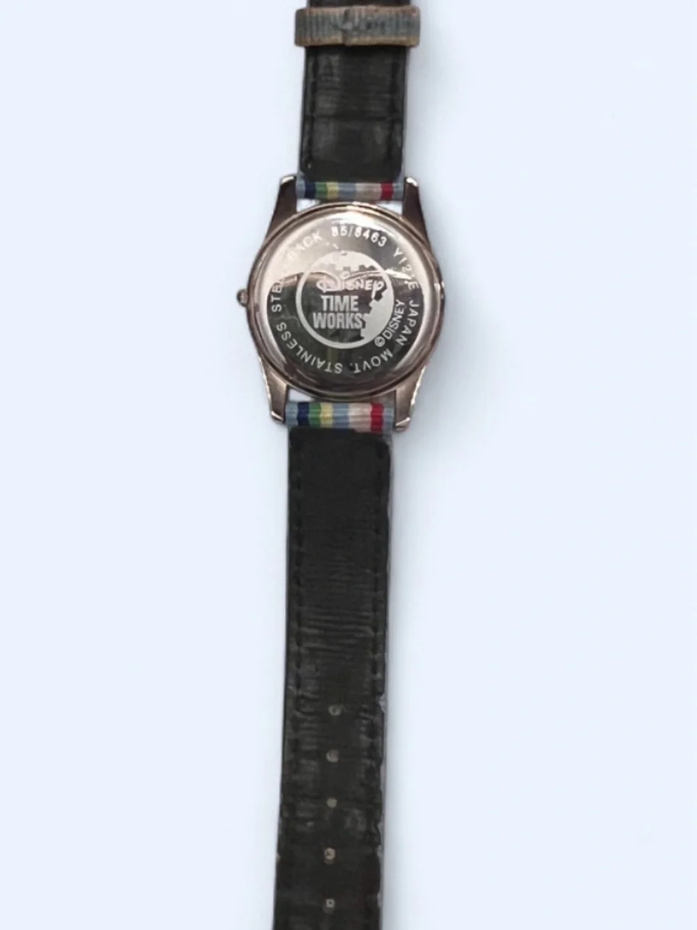 Vintage Disney Time Works Mickey Mouse Wristwatch Rainbow Stripe Band